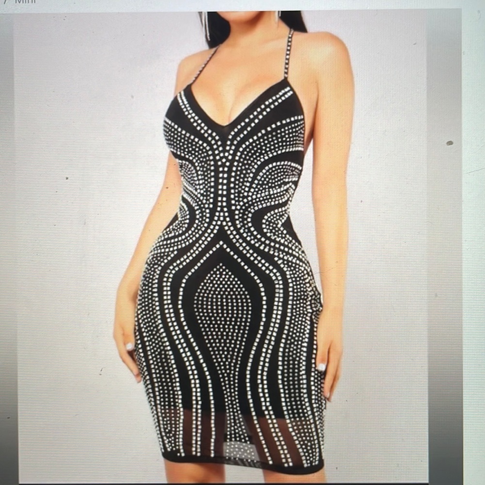 Black mesh rhinestone mini dress BRAND NEW